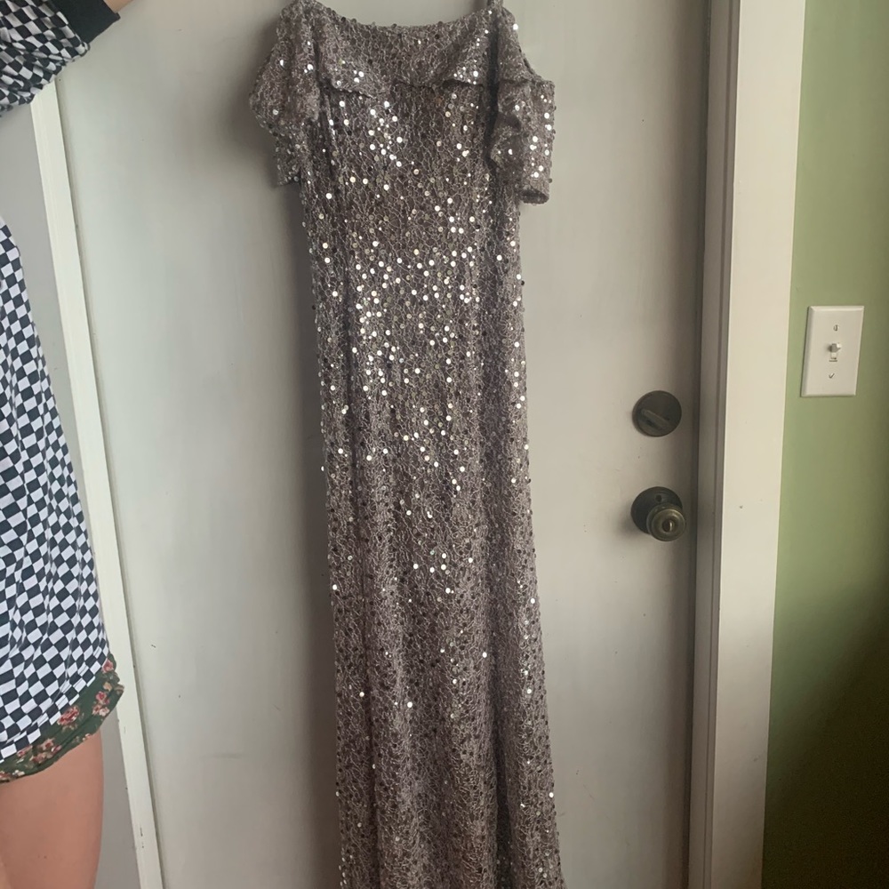 Night way prom dress sparkly silver sequins